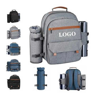 Outdoor picnic backpack, including cooler, wine bag and blanke