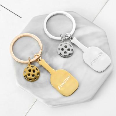 Mini Metal Pickleball Pendant Keychain Sport Keyring