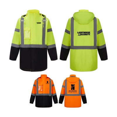ANSI Class 3 Water Resistant Safety Parka Jacket w/Detachable Hood