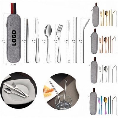Portable Camping 7-in-1 Stainless Steel Travel Colorful Cutlery Set With Case