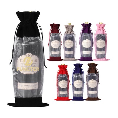 Velvet Organza Patchwork Drawstring Wine Bag Hot Stamping
