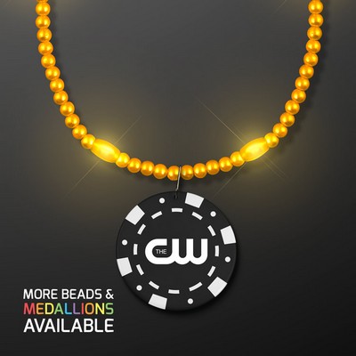 Yellow LED Bead Necklace with Black Poker Chip Medallion - PRINTED
