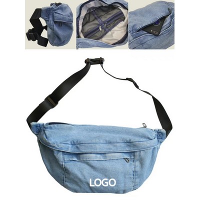 17.3 X 7.1 Inch Denim Large Capacity Chest Shoulder Bag