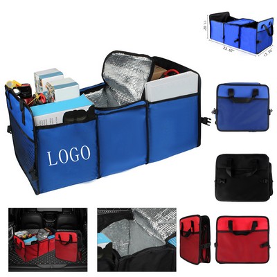 Foldable Car Trunk Organizer With Insulated Compartment For Travel Storage