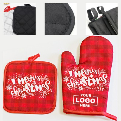 Christmas Heat Resistant Oven Mitts Set Kitchen Baking Grilling BBQ Accessories