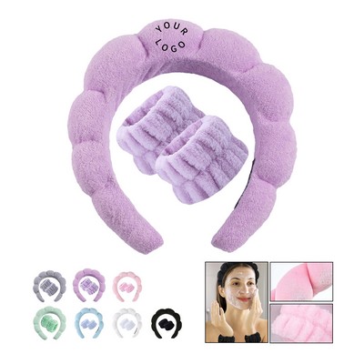 Spa Headband and Coral Fleece Wristband Set 3 Pieces