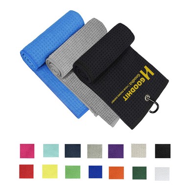 16" x 16" Microfiber Waffle Pattern Golf Towel w/ Carabiner