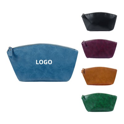 Leather Zipper Cosmetic Bag