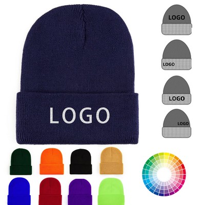 Rolled Edge Knitted Brimless Warm Beanie