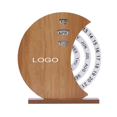 Moon-shaped Wooden Manual Rotating Desk Calendar