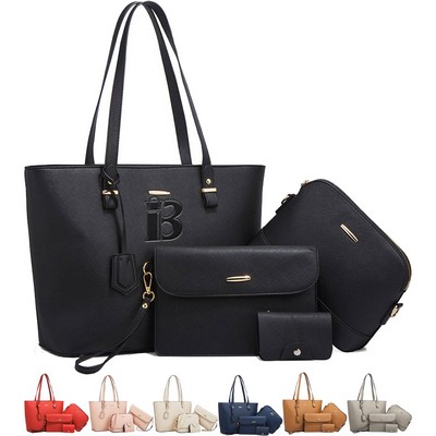 4PCS PU Leather Women Vintage Minimalist Handbag Set