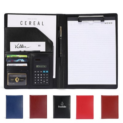 MOQ 20 A4 Leather Business Folder With Calculator Memo Pad