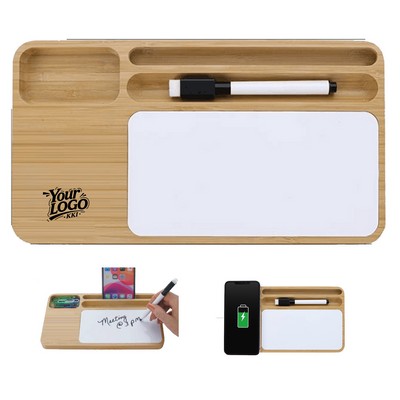 Bamboo Wireless Charging Desk Organizer