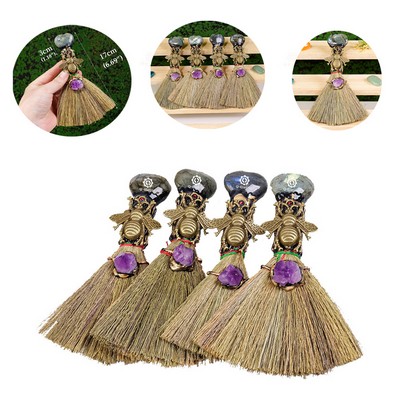 Natural Healing Crystal Witch Broom for Reiki Cleansing Handmade