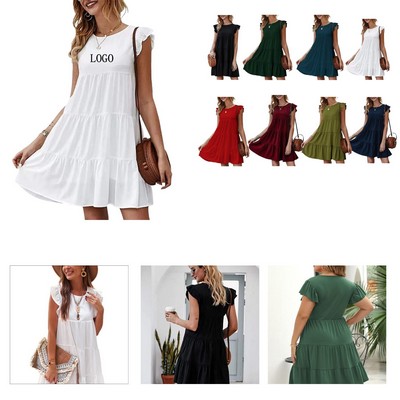 Solid Color Pleated Skirt Dress