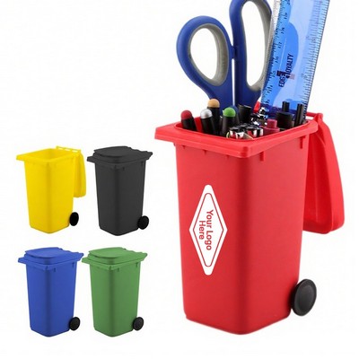 Mini Plastic Trash Can Pen Holder with Lid