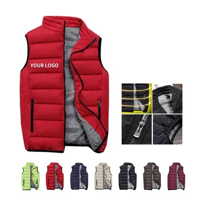 Polyester Quilted Packable Puffer Vest With Front Zipper Closure