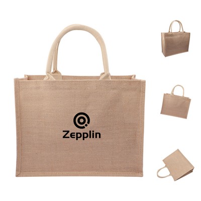 15" Large Waterproof Burlap Shopping Tote Bag With Handle