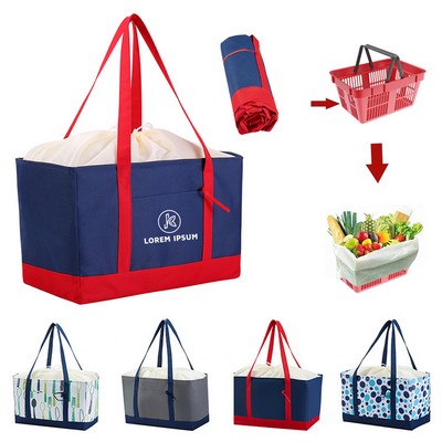 Insulated Grocery Foldable Picnic Tote Bag with Drawstring