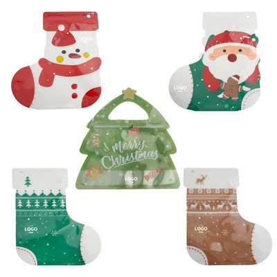 Christmas Tree Socks Zip Seal Gift Pouches With Handle