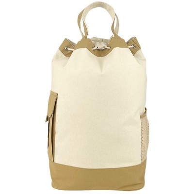 Blank Sports 12 oz Canvas Travel Duffel Bag | Upright Hiking Backpack Sand Beige (18x19x8)