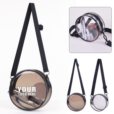 PVC Round Cosmetic Storage Bag W/ Shoulder Strap