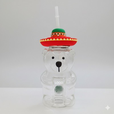 Borosilicate Glass Straw Cup with Star and Bear Design Red Lid Drinkware