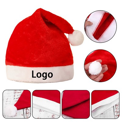 White Cuffs Plush Fabric Red Santa Christmas Hats