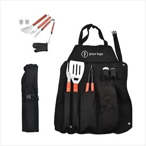 6 Piece BBQ Tools Set with Roll Up Apron(Ocean)