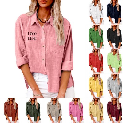 Textured Cotton Linen Button-Down Shirt