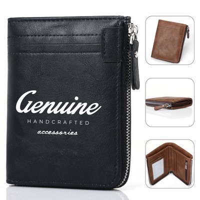 Blocking Leather Zip Wallet
