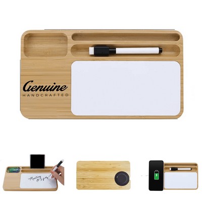 10W Bamboo Wireless Charging Desk Organizer with Writing Pad