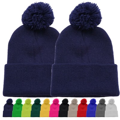 Sport-Tek Solid Pom Beanie.