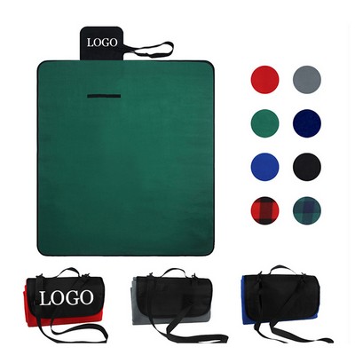 60" Foldable Polyester Picnic Blanket W/ Handle