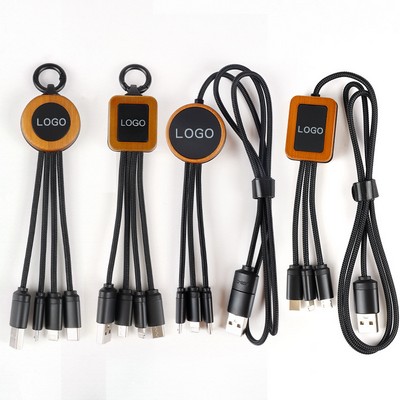Eco-Friendly Bamboo Light-Up 3in1 Charging Cable Sustainable Wooden Keychain Power Cord