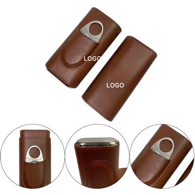 3- Finger Leather Cigar Case w/Cutter