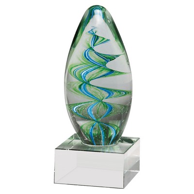 Blue and Green Helix Egg Shaped Art Glass on Base - AGAR107