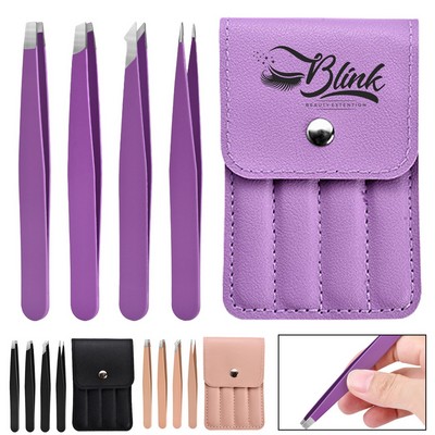 Stainless Steel Facial Tweezers Set with Carry Pouch