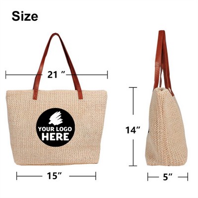 Straw Beach Tote With Zipper