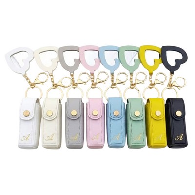 PU Leather Lipstick Holder Keychain With Heart Mirror