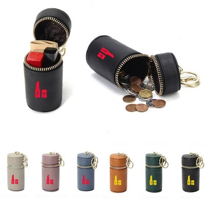 Genuine Leather Cylinder Lipstick Makeup Travel Case