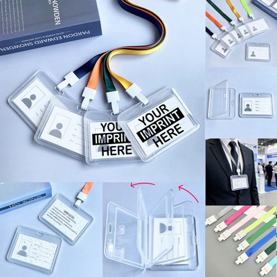 Clear Horizontal Card Holder with Neck Strap
