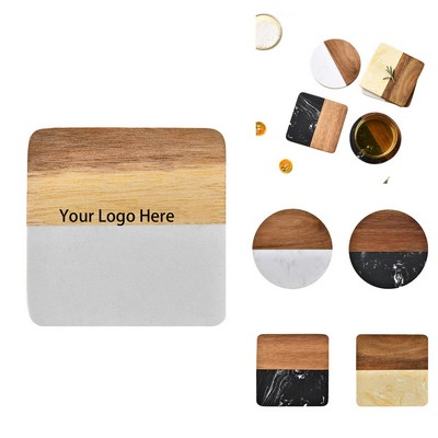 Marble Wooden Coaster Set