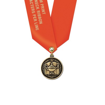 1 1/8" Lamp of Learning Cast CX Medal w/Satin Neck Ribbon
