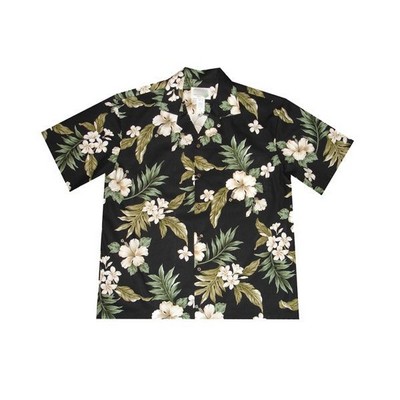 Black Hawaiian Cotton Poplin Shirt w/Button Front & Short Sleeves