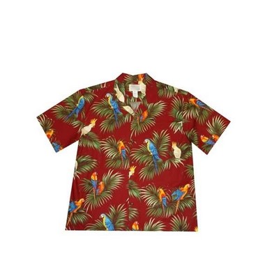 Red Hawaiian Cotton Poplin Shirt w/ Button Front & Short Sleeves