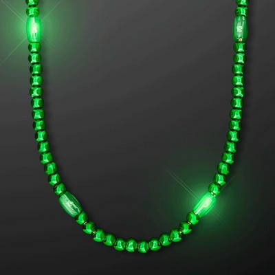 LED Green Glow Mardi Gras Beads - BLANK