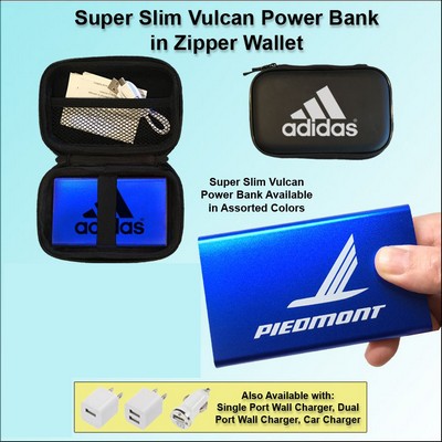 3000mAh Super Slim Vulcan Power Bank w/Zipper Wallet Gift Set - Dark Blue No Extra Tariff