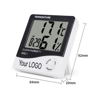 Indoor Digital Thermometer w/Humidity & Time Display