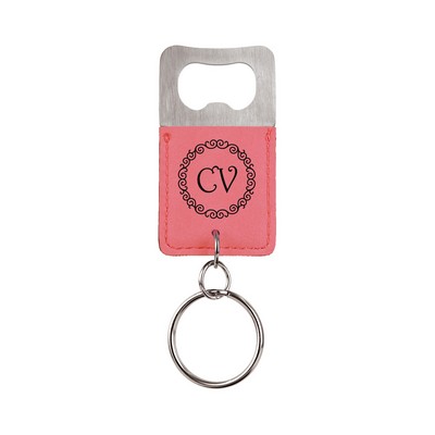 Leatherette Bottle Opener Keychain (Pink)
